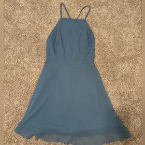 Lulus Slate Blue Backless Skater Dress